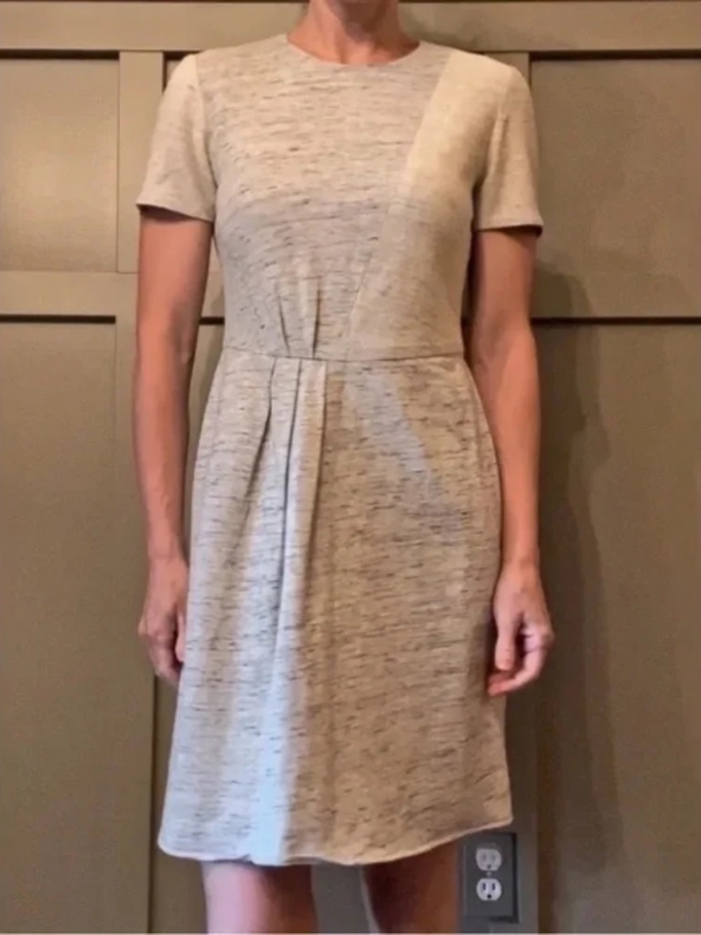 Tibi Cotton Terry Pleated Front Short Sleeve Dress Gray Colorblock Size 4
